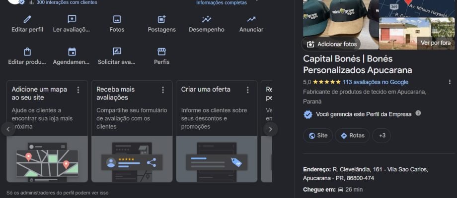 Otimização de perfil no google meu negocio Capital Bonés